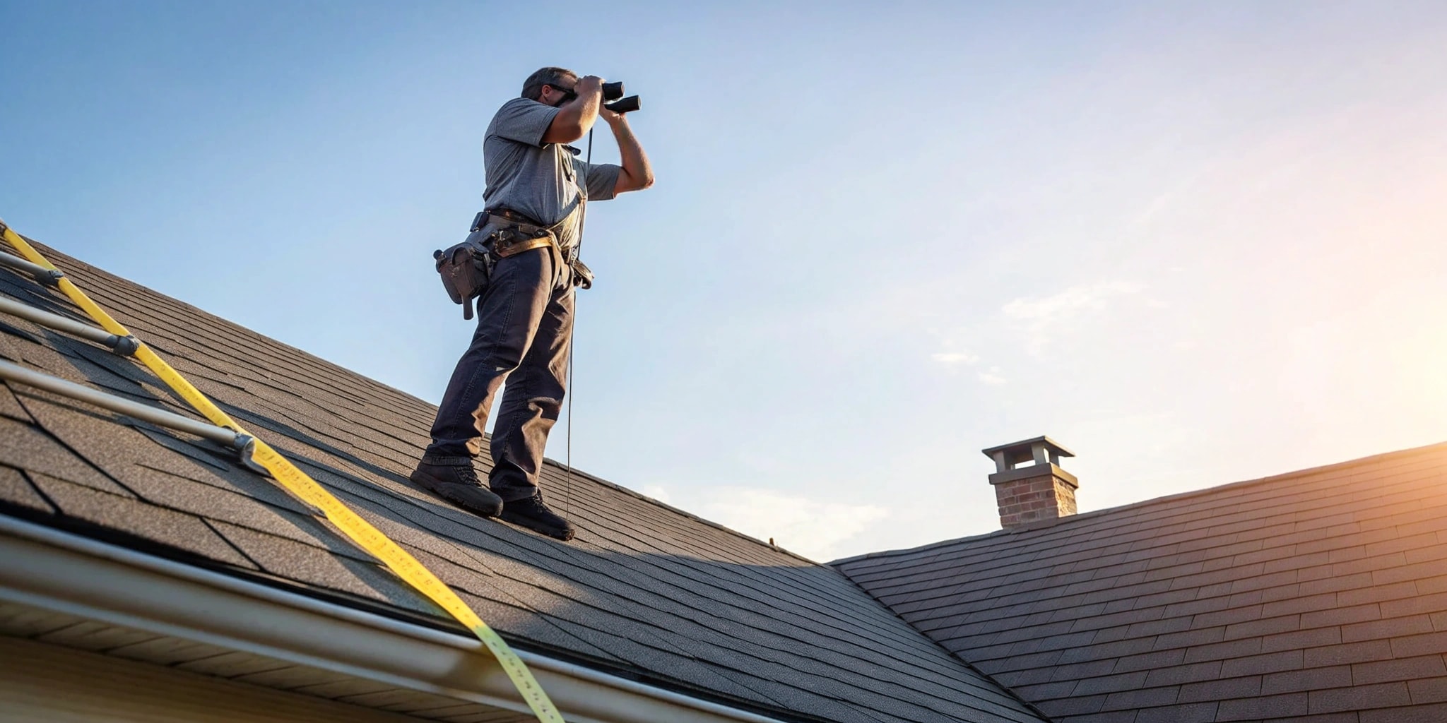 Inspector photographing damaged shingles during a third-party roof inspection for an insurance claim.