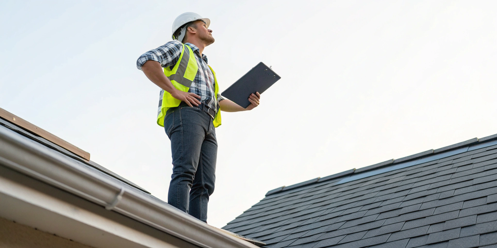 Inspector photographing damaged shingles during an independent roof inspection for insurance.